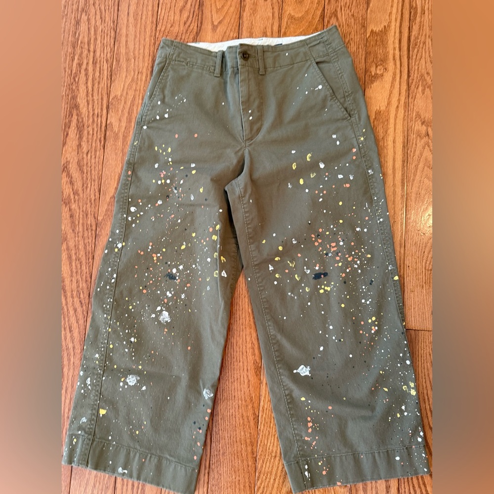 Polo Ralph lauren Army Olive Paint Splatter Womens Cropped Chino Pants Sz 2